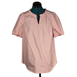 Talbots Light Pink Stripe Short Sleeve Split Neck Blouse